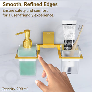 Plantex 304 Grade Stainless Steel Glass Liquid Dispenser with Tumbler Holder/Toothbrush Holder/Shampoo Dispenser for Washbasin/Kitchen/Bathroom Accessories - Pack of 1 (Crystal, PVD Gold)