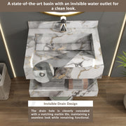 Plantex Floating Vanity/Slab Tile Vanity with Basin for Bathroom/Wall Mount Bathroom Vanity/Wash Basin Cabinet with Storage - 24 x 18 inch (ED-Gold-Marble Finish)