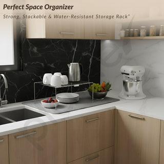 Plantex Stainless Steel Stoarge Rack/Shelf Divider for Kitchen/Storage Rack for Cabinet/Plate Stand/Dish Rack (Chrome)