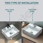 Plantex Wall Mount Wash Basin for Bathroom/Designer Ceramic Basin/Rectangle Countertop Wash Basin/Home/Office (13 x 11.5 x 4.5 Inch)
