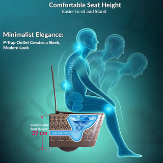 Plantex Ceramic Wall Hung Commode for Toilet/Western Commode/Rimless Washdown Western Toilet with Soft Close Toilet Seat - P Trap - (LAS05, Brown)