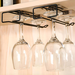 Plantex Self-Adhesive Wine Glass Rack/Holder Upside Down Glass Hanging Organizer/Wine Glass Holder for Pubs/Kitchen/Bars - (Pack of 2-Black)