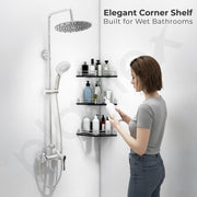 Plantex Premium Black Glass Shelf for Living Room / Bathroom Glass Shelf / Kitchen Corner Shelf Wall Mount Flower Shape - Premium Bathroom Organizer (9x9 Inches - Pack of 3)