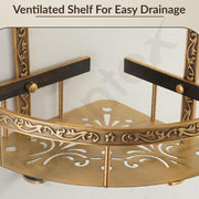 Plantex Aluminium Corner Shelf For Bathroom Wall/2 Tier Side Corner Shelf/Bathroom Corner Shelf with Hooks/Premium Bathroom Organizer (Brass-Antique Finish)