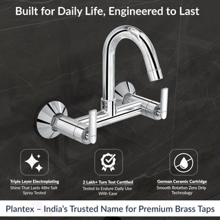 Plantex Pure Brass Sink Mixer Tap Hot and Cold with 360° Swivel Spout/Sink Tap for Kitchen Basin with Brass Wall Flange & Teflon Tape-7 Year Warranty (BAL-514)