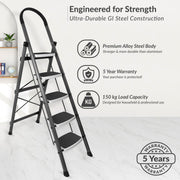 Plantex Steel 5 Step Ladder for Home/Wide Anti Skid 5 Step Ladder Foldable/5 Year Manufacturer Warranty By Plantex (Gray & White)
