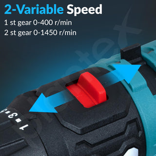 Plantex 2 Speed Electric Drill Machine/Screwdriver/10mm Drill Chuck/Torque 32Nm/Impact Frequency 0-21000ipm/Load Speed 0-400/1450r/min - Black (Mainframe, Battery & Charger Not Included)
