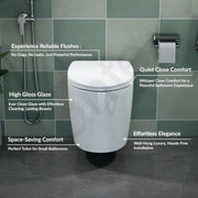 Plantex Platinum Ceramic Wall Hanging Western Toilet/Rim Washdown Commode for Toliet/Commode With Soft Close Toilet Seat - P Trap Outlet (White)