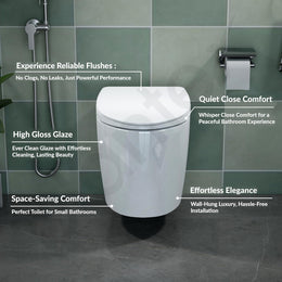 Plantex Platinum Ceramic Wall Hanging Western Toilet/Rim Washdown Commode for Toliet/Commode With Soft Close Toilet Seat - P Trap Outlet (White)