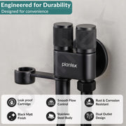Plantex 2 Way Angle Cock/Stainless Steel Double Outlet Water Valve/Bathroom & Kitchen Tap Connector/Water Faucet - Pack of 1 (Black, APS-N-8)