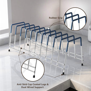 Plantex Stainless Steel Plate Organizer for kitchen/10 Slot Plate Stand for Kitchen Cabinet/Rubber-Gripped Dish Stand for Cabinet(Size-6inches, Slot- 10, Pack of 1)