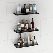 Plantex Wall Mount Glass Shelf for Bathroom/Shelves for Kitchen/Black Glass Shelf, Polished (15x6 Inches - Pack of 3)