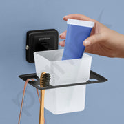 Plantex 304 Grade Stainless Steel Toothbrush Holder/Stand/ABS Toothpaste Stand/Tumbler Holder for Bathroom - Decan (Black)