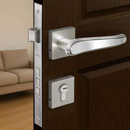Plantex Main Door Lock/Mortise Lock for Doors - Robust Door Handle for Home with Brass Locks Body & Cylinder (PT-014, Satin & Chrome)