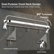 Plantex Stainless Steel Folding Single Towel Rod with Hooks/Towel Holder for Bathroom/Towel Hanger/Towel Stand/Bathroom Accessories - (24 Inch-Chrome)