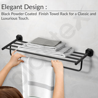Plantex 304 Grade Stainless Steel Towel Rack for Bathroom/Towel Stand with Hook/Hanger for Cloth/Bathroom Accessories - Nipron (24Inch - Black)