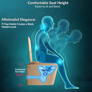 Plantex Platinum Ceramic Rim Wall Hung Western Commode for Toilet/Commode for Bathroom/Washdown Flush Western Toilet with Soft Close Toilet Seat Cover- (Beige-M)