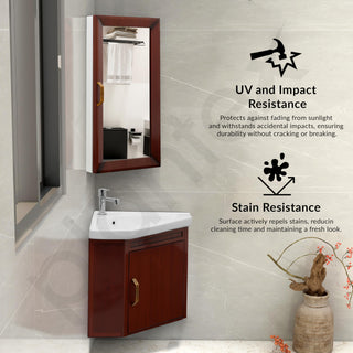 Plantex Wall Mount Vanity Cabinet with Washbasin and Mirror/Corner Wash Basin with Unbrekable Cabinet Full Set for Bathroom (461 - Brown)