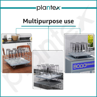 Plantex Stainless Steel Glass Holder for Kitchen/Mug Holder with Detachable Drain Tray/Glass Stand for Kitchen/Dining Table/Stand for 9 Glass(Chrome)