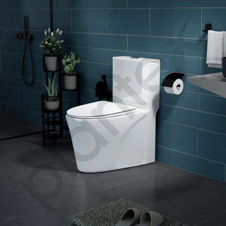 Plantex Platinum Ceramic Rimless Western Commode/One Piece Floor Mounted Commode/Siphonic Vaccum Flush Toilet with Soft Close Toilet Seat Cover - S Trap Outlet (White)