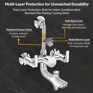 Plantex Pure Brass Wall Mixer for Bathroom 3 in 1 with L-Bend Provision for Overhead and Hand Shower/Mixer Tap for Bathroom with Water Saving Nozzle and Brass Wall Flange (Bal-519-Chrome)