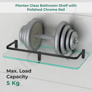Plantex Bathroom Accessories - Wall Mounted Bathroom Shelf/Glass Shelves for Kitchen/Living Room with Black Brass Railings (Frosted - 12x6 Inches - Pack of 3)