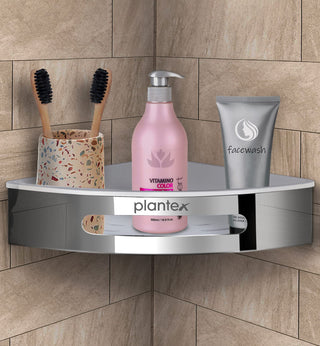 Plantex Bathroom Corner Shelf for Wall/304 Grade Stainless Steel Bathroom Stand for Corner/Bathroom Accessories (Silver & White, 9x9 inches)