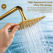 Plantex Stainless Steel Overhead Shower 4 x 4 inch with Water-Saving Technology/High pressure Rain Shower Head without Arm/Bathroom Shower -(Ultra Slim-PVD Gold)