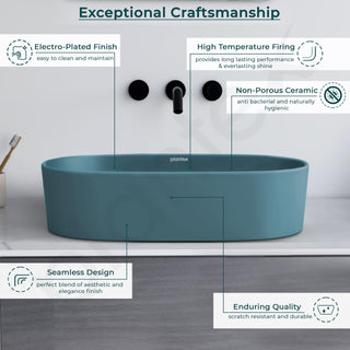 Plantex Ceramic Wash Basin for Bathroom/Oval Counter Top Basin/Tabletop Wash Basin for Home/Office (Harmony Blue - 22 x 14 x 6 Inch)