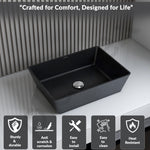 Plantex Table Top Basin for Bathroom/Quartz Rectangle Basin/Vessel Sink Basin Over Counter for Home/Restaurant (Black, 18 x 13 x  5 Inch)