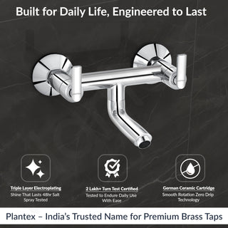 Plantex Pure Brass Bal-516 Non Telephonic Wall Mixer with Water Saving Aerator/Mixer Tap for Bathroom with Brass Wall Flange and Teflon Tape-7 Year Warranty(Mirror Chrome)