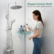 Plantex Glass Corner Shelf for Bathroom Organiser /  Transparent Glass Shelf for Living Room/ Kitchen Shelves / Bathroom Corner Organizer Shelf- ( 9x9 Inches Flower - Pack of 1)