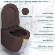 Plantex Ceramic Wall Hung Commode/Imported Rimless Washdown Flush Western Toilet/Commode with Soft Closing Seat - P Trap (Round-Matt Brown)
