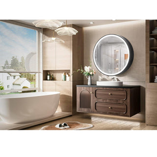 Plantex Aluminium Framed Round LED Bathroom Shelf for Wall with Mirror/Heavy-Duty Steel Body Bathroom Cabinet with Defogger and Bluetooth- 24x24 Inch, Black