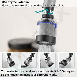 Plantex Stainless Steel Tap Extension for Kitchen Sink/360° Swivel Kitchen Sink Faucet Extender/Upto 80% Water Saving/3 Anti-Splash Modes/Fits F22 and M24 mm tap (XL-3001/Black)