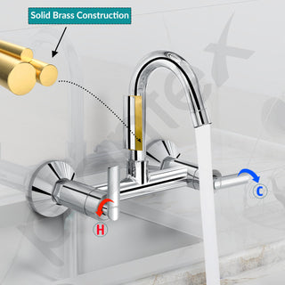 Plantex Pure Brass Sink Mixer Tap Hot and Cold with 360° Swivel Spout/Sink Tap for Kitchen Basin with Brass Wall Flange & Teflon Tape-7 Year Warranty (BAL-514)