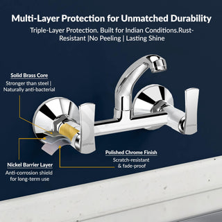 Plantex Sink Cock for Kitchen Sink/360 Degree Rotating with Foam Flow/Wall Mount Swan Neck with Wall Flange and Teflon Tape - Pack of 1 (Chrome, 3523)