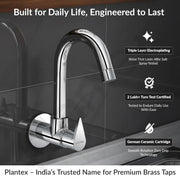 Plantex Kitchen Taps for Home Sink with Water Saving Nozzle/Kitchen Tap/High Arc 360° Swivel Spout for Sink Tap with Brass Wall Flange -(Pac-1810-Chrome)