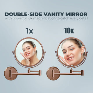 Plantex Round Brass and Stainless Steel Body Two-Sided 360° Swivel/Makeup Mirror/Shaving Mirror for Bathroom/Magnifying Mirror/Vanity Mirror for Bathroom (8 Inches/Rose Gold)