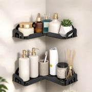 Plantex Corner Shelf for Bathroom/Stainless Steel Corner Bathroom Shelf/Drill Free Installation/Self-Adhesive Wall Mount Corner - Pack of 2 (10 X 10 Inch, Black)