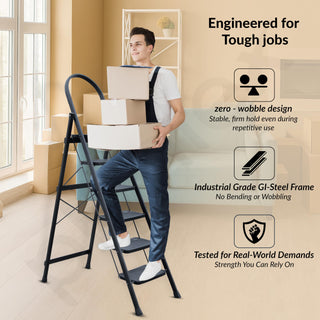 Plantex Hercules Pro 6-Step Foldable Ladder for Home with 200 kg Load Capacity/Heavy-Duty GI Steel Ladder/Anti-Slip Wide Step/Strong, Stable & Multi-Purpose (Black)