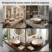 Plantex Designer Ceramic Basin/Table Top Wash Basin for Bathroom/Countertop Vessel Sink Basin for Home/Office/Restaurant (White & Rose Gold, 22 x 14 x 7 Inch )