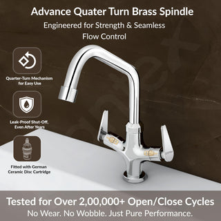 Plantex Pure Brass Basin Mixer Hot & Cold Water Tap/Basin Tap with Teflon Tape/360° Swivel Spout Tap for Wash Basin-7 Year Warranty (LEA-709-Chrome)