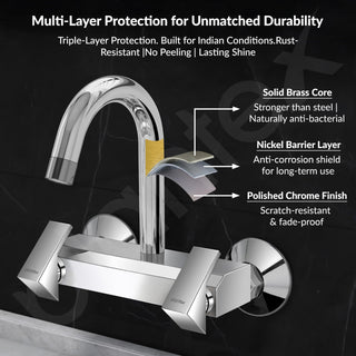 Plantex Pure Brass Sink Mixer Tap for Kitchen with 360° Swivel Spout/Kitchen Sink Faucet with Brass Wall Flange & Teflon Tape-7 Year Warranty(PRI-314-Chrome)