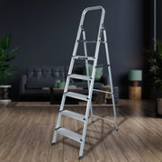 Plantex Big Foot 6 Step Ladder for Home/Aluminium Folding Ladder/Wide Anti-Skid Steps/Multipurpose Use (Black-Silver)