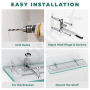 Plantex Premium Transparent Bathroom Glass Shelf/Glass Shelf for Living Room/Bathroom & Kitchen Accessories- (Polished, 18x6 Inches) - Pack of 1