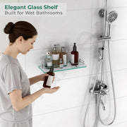 Plantex Premium Transparent Glass Shelf for Living Room/Kitchen/Bathroom Accessories Set/Bathroom Organizer/Kitchen Glass Shelves-(Polished 15x6 - Pack of 1)