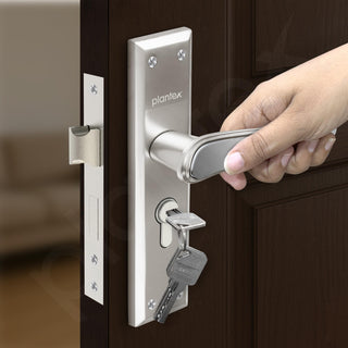 Plantex Heavy-Duty Door Lock Set - Main Door Lock Plate Handle Set/6-Lever Mechanism Mortise Locks with 3 Keys/Brass Locks Body & Cylinder (PTP-09-Satin & CP)