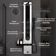 Plantex  Shower Panel for Bathroom/304 Grade Stainless Steel Modern Shower System with Head Shower/Hand Shower & Massage Spray Jet for Bathroom - Pack of 1 (Chrome and Black, KM-8097)