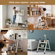 Plantex 2 Step Ladder for Home Use/Wide Anti-Slip Heavy-Duty Step Stool/Lightweight Kitchen Ladder (White)